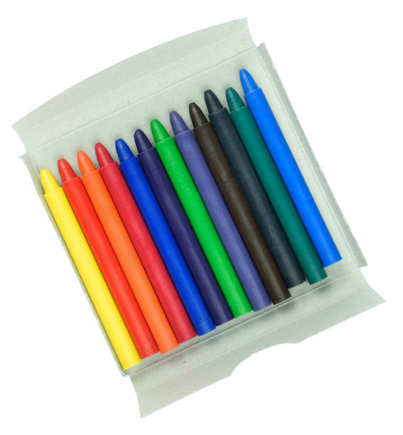 彩色蜡笔盒孤立的白色背景。图片下载