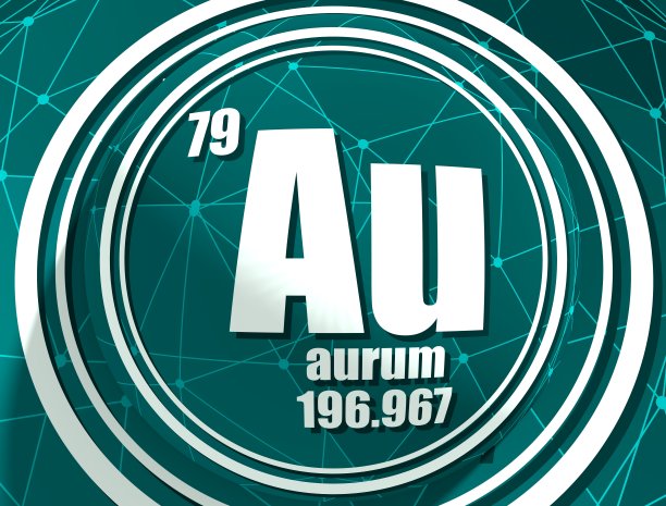 用原子序数和原子量表示的金。图片下载