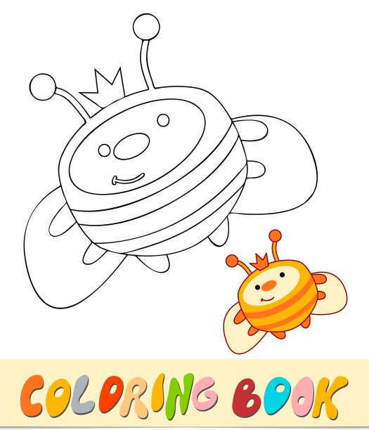 涂色书或儿童页。蜜蜂黑白矢量插图图片下载
