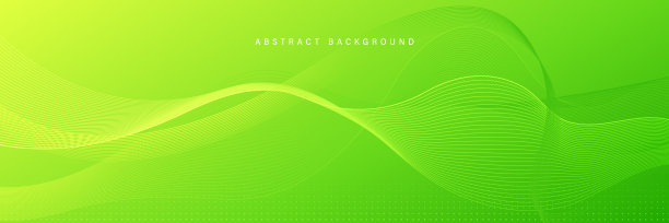 抽象的绿色梯度水平背景与明亮的绿色波浪线向量元素和半色调点装饰。现代波浪流线横幅设计。适合封面，宣传册，演示文稿，网站图片下载
