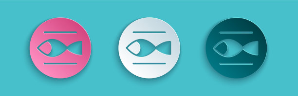 剪纸双鱼座星座图标孤立在蓝色图片下载