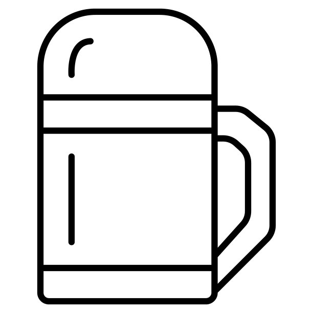 有把手的保温瓶，用来存放热的或冷的食物和饮料。金属和塑料保温瓶，用于野营，徒步旅行，外出旅行。矢量图标，轮廓，孤立图片下载