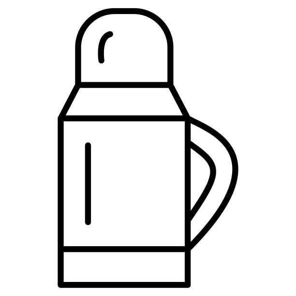 热水瓶，用来盛放冷热食物和饮料。游客、游客餐具。方便在外就餐的金属热水瓶。矢量图标，轮廓，孤立图片下载