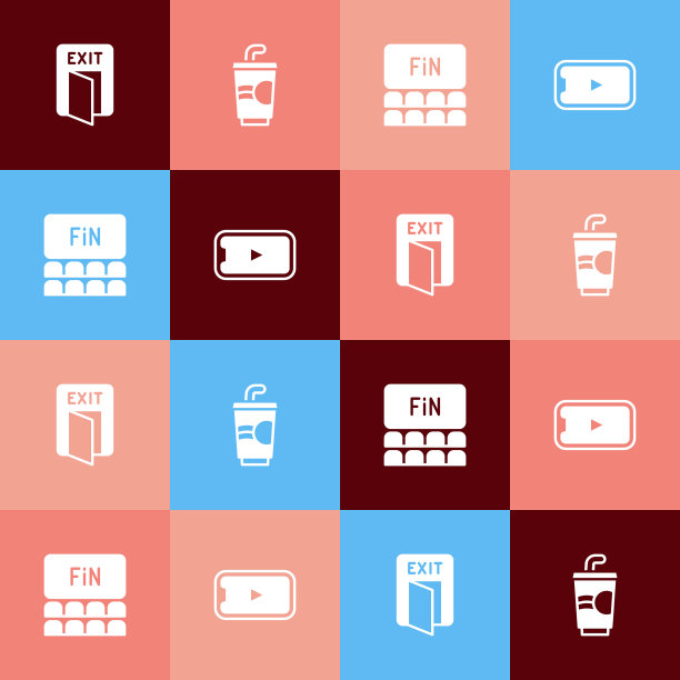 设置流行艺术消防出口，纸玻璃与水，电影院礼堂屏幕和在线播放视频图标。向量图片下载