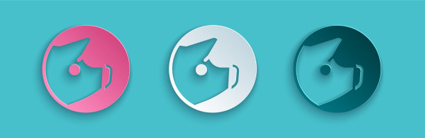 剪纸猪图标孤立的蓝色背景图片下载