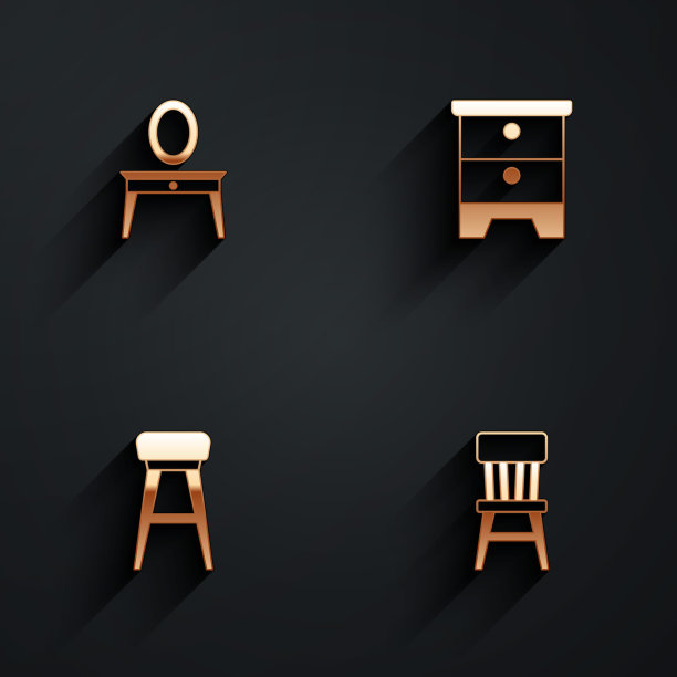 设置梳妆台，家具床头柜，椅子和长影子图标。向量图片下载