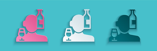 纸剪酒精中毒或酒精使用障碍图标图片下载