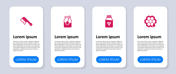 设置蜂巢，蜂蜜罐，勺棒和养蜂刷。业务信息模板。向量图片下载