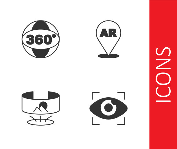 设置大哥电子眼，360度视角，增强现实AR图标。向量图片下载