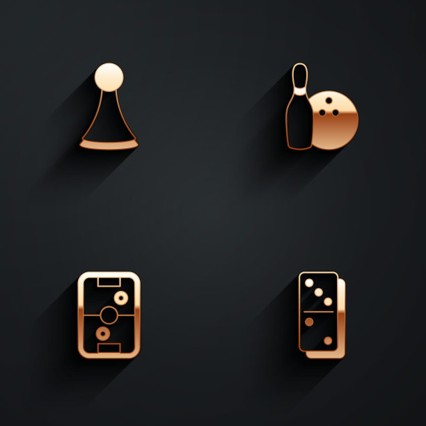 设置芯片的棋盘游戏，保龄球瓶和球，空气曲棍球桌和多米诺图标与长影子。向量图片下载