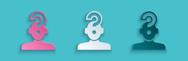 剪纸人的头部带有问号图标图片下载