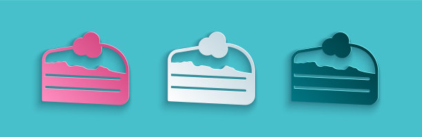 纸切一块蛋糕图标孤立在蓝色图片下载