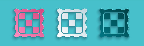 剪纸方格餐巾图标孤立在蓝色图片下载