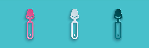 剪纸勺子图标孤立的蓝色背景图片下载