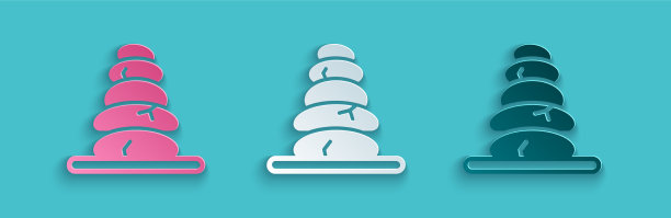 剪纸堆叠热石头图标孤立的蓝色图片下载