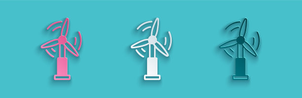 剪纸风轮机图标孤立在蓝色图片下载