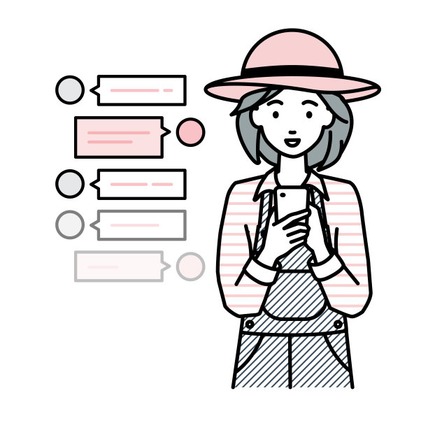 一位农家妇女站在那里，看着手中的智能手机，通过sns聊天聊天图片下载