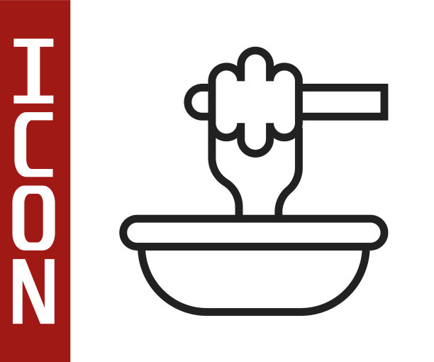 黑线蜂蜜勺棒与碗图标图片下载