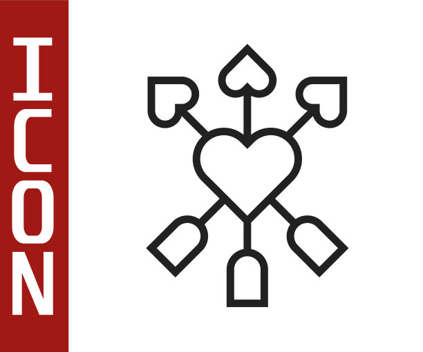 黑线爱情符号与心和箭头图标图片下载