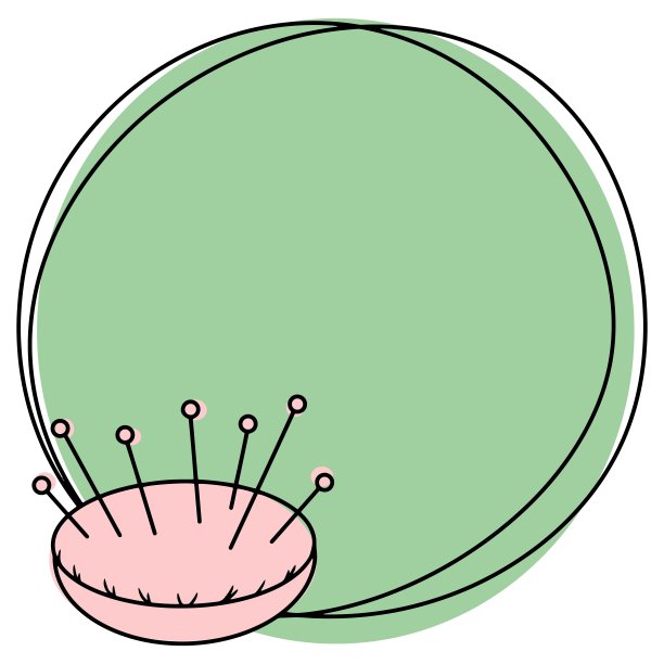 淡绿色的框架，用于刺绣，粉红色的枕头，画一条线，象征图标图片下载