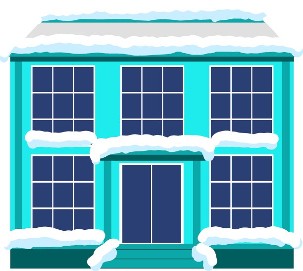 城镇公寓楼被白雪覆盖。圣诞节下雪了。剪贴画装饰元素图片下载