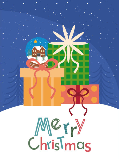 圣诞节和假日季节-蓝色卡片礼物插图图片下载