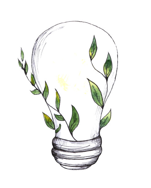 带有叶子标志的环保灯泡。生态世界,图片下载