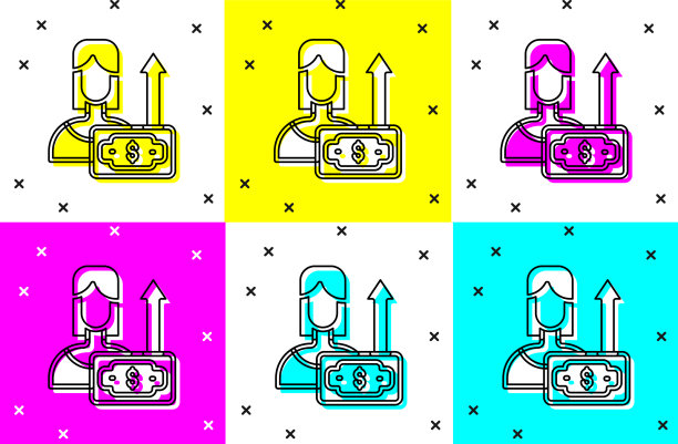 设定金钱成长的女人图标孤立在颜色上图片下载