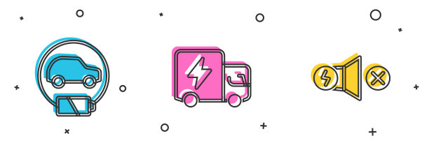 设置电动汽车、卡车和电机图标图片下载