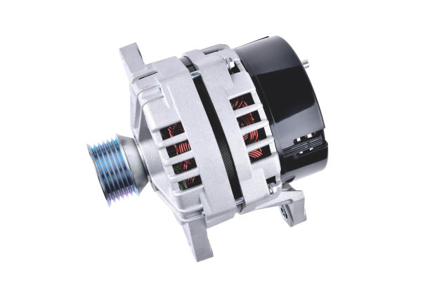 发电机汽车，电力网的元素对汽车的白色背景俯视图，特写选择性聚焦图片下载