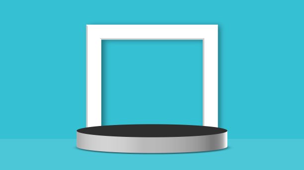 现代黑色圆柱基座裙台与白色几何圆形框架。图片下载