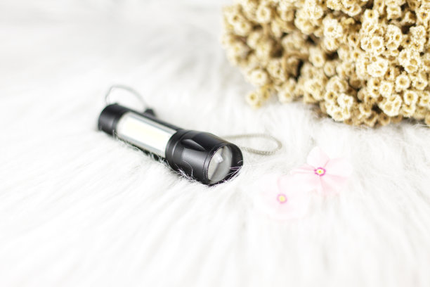 照片手电筒在黑色的白色背景。电子产品的照片图片下载