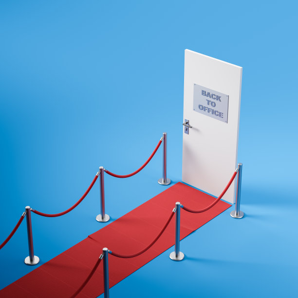 返回办公室的标志在白色的门上，红色的路图片下载