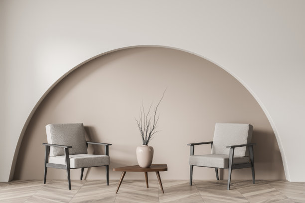 极简主义的放松室内与扶手椅在木地板图片下载