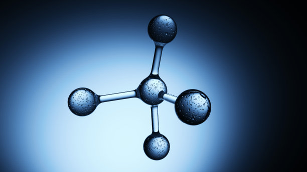 分子漂浮在蓝色背景中图片下载