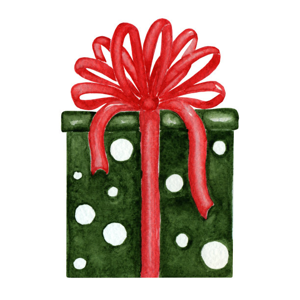 水彩圣诞新年礼盒。可爱的装饰贺卡，包装纸，横幅，贴纸设计。冬季复古元素孤立在白色背景图片下载