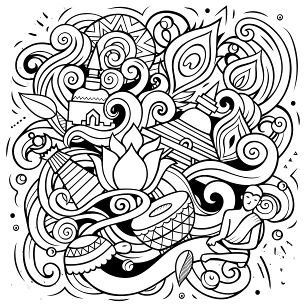 印度手绘矢量涂鸦插图。图片下载
