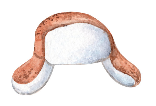 水彩画的棕色帽子，白色的帽子上有耳罩图片下载