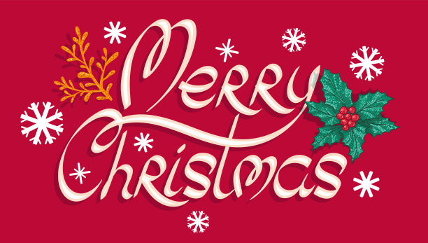 向量横幅与手画字母和植物圣诞节。图片下载