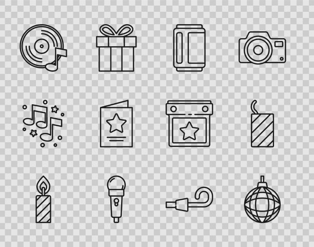 设置线生日蛋糕蜡烛迪斯科球啤酒图片下载