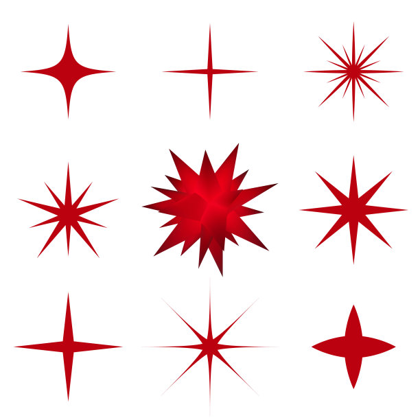 白色背景上的星星图标。一组明亮的星星为圣诞节。矢量图图片下载