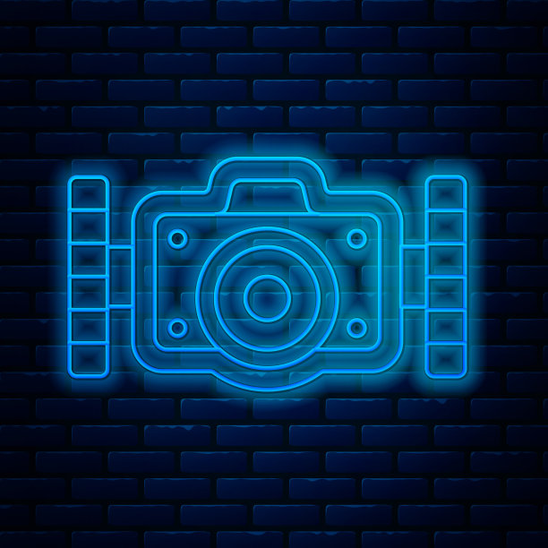 发光霓虹灯线摄影相机潜水员图标图片下载