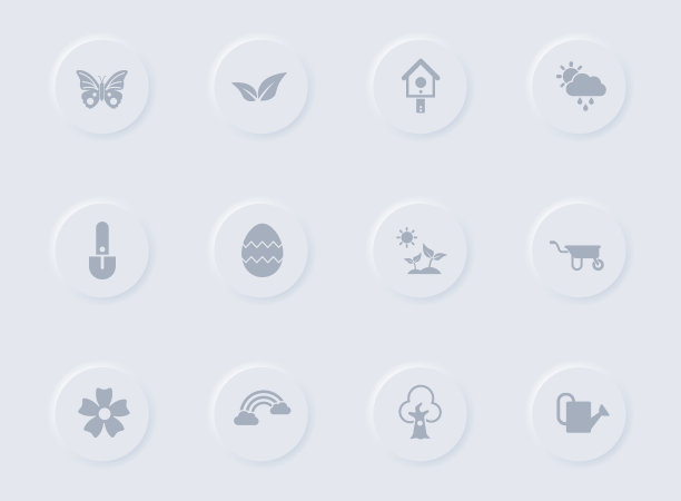 弹簧灰色矢量图标在圆形橡胶按钮。春季图标集的web，移动应用，UI设计和促销业务测谎图片下载