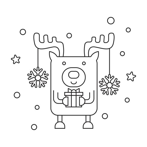 圣诞鹿与礼物盒雪花向量。图片下载