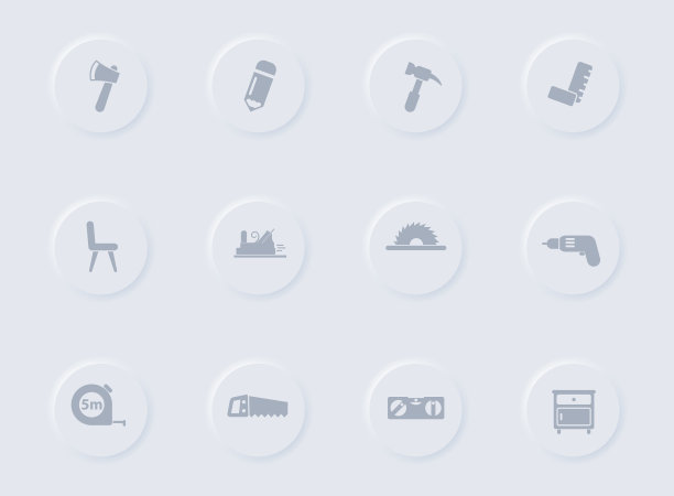 细木工灰色矢量图标上的圆形橡胶按钮。细木工图标集web，移动应用程序，UI设计和促销业务测谎图片下载