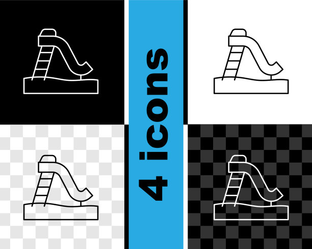 设置线子滑梯图标孤立于黑色和图片下载