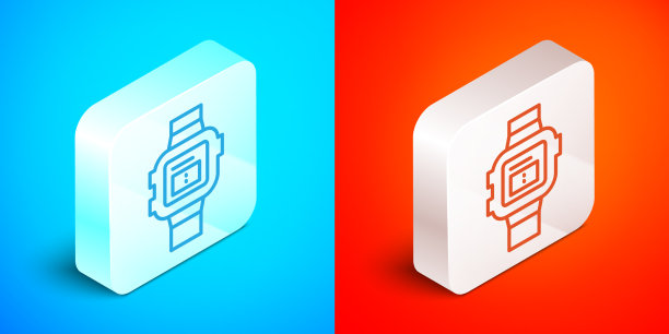 腕表图标孤立于等距线蓝色上图片下载