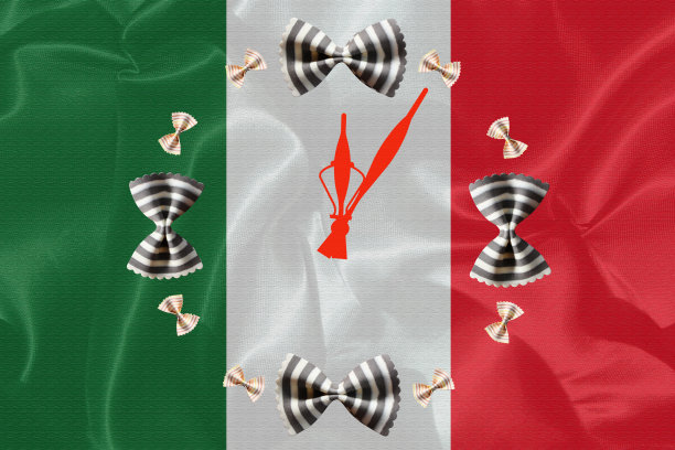 钟与蝴蝶意大利面装饰在意大利国旗的背景图片下载