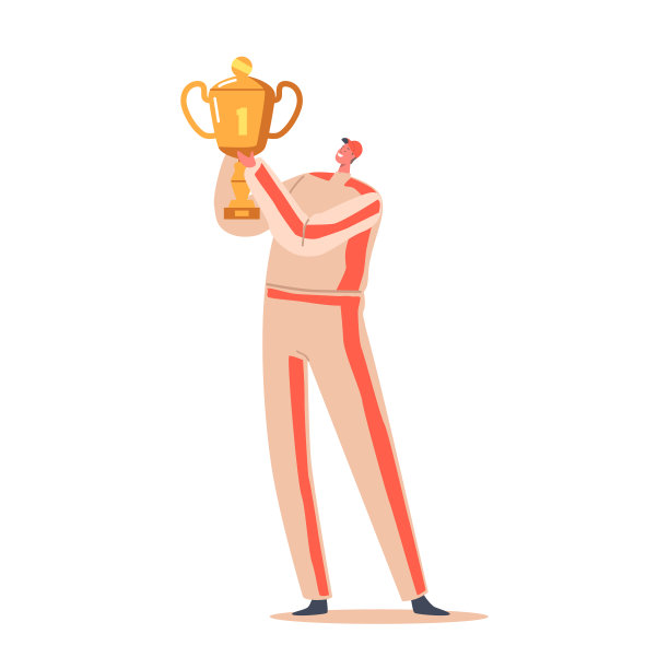 运动员与金色高脚杯孤立在白色背景。以杯庆祝胜利图片下载