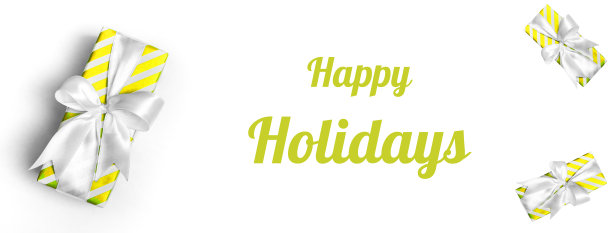 带条纹的礼品盒与黄色的蝴蝶结在白色的背景上。一个带有文字的横幅的特写图片下载